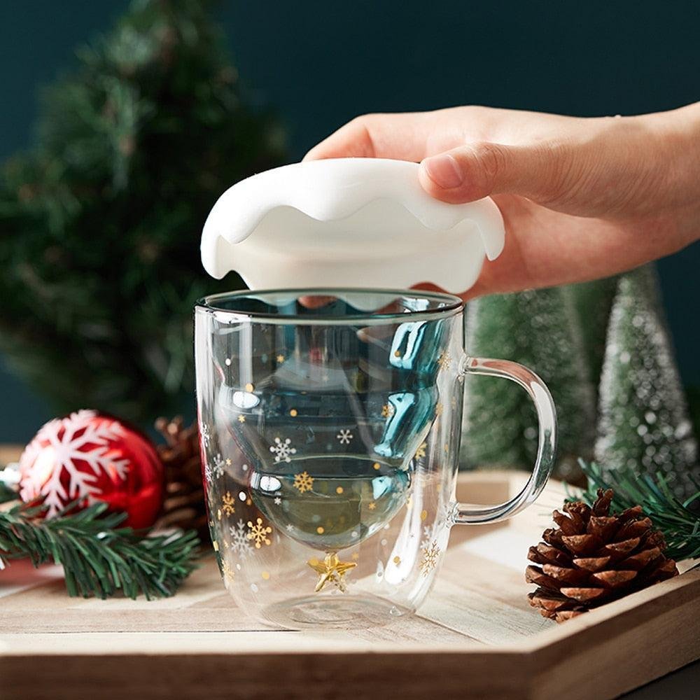 Christmas tree patterned heat resistant mug with lid