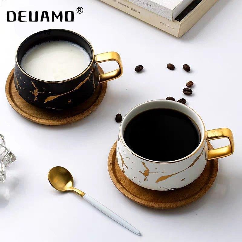 Condensed Coffee Mugs Luxury Nordic Marble Ceramic Coffee cups Cafe Tea breakfast Milk Cups Saucer Suit with Dish Spoon Set Ins