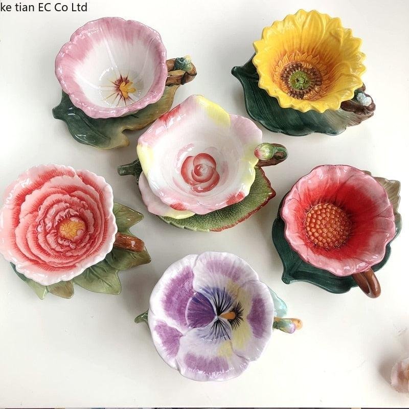 Elegant French Black Tea Cup European Luxury Flower Ceramic Afternoon Tea Coffee Cup and Saucer Set Dessert Saucer Coffee Spoon
