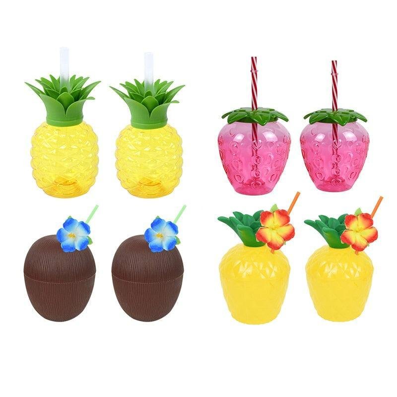 Fruit Shape Drinking Cup Lovely Cartoon Strawberry Pineapple Cocanut Water Cups Summer Beach Party Hawaii Decoration Supplies
