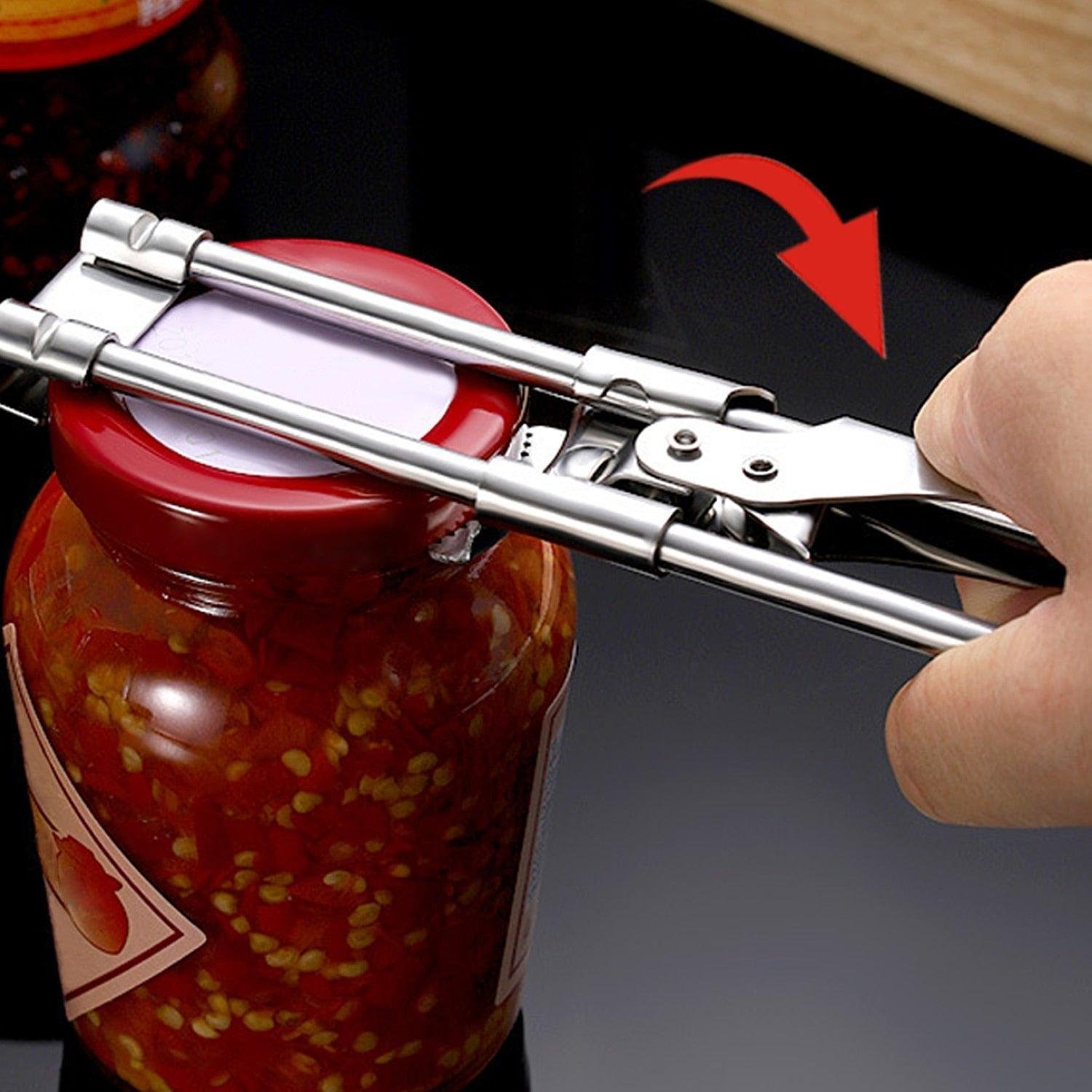 Jar opener that can be adjusted to fit the size of the lid of a puckering jar