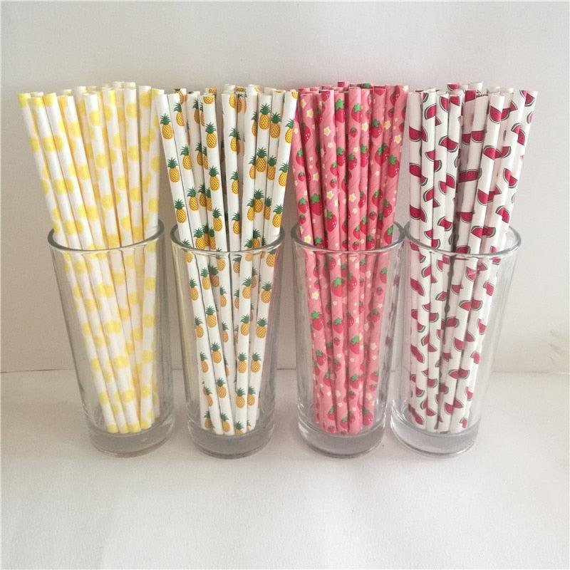 Paper Straws Fruit Pineapple Strawberry Watermelon Lemon for Birthday Wedding Decorative Party Supplies Creative Drinking Straws