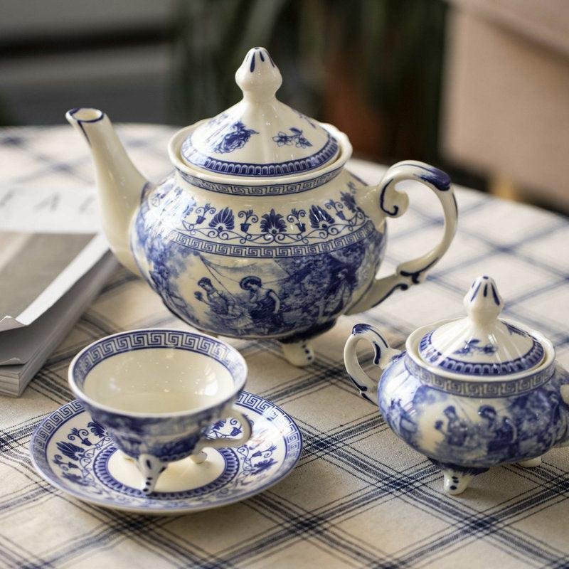 Retro Afternoon Tea Set British Coffee Cup Set Black Tea Cup Saucer Creamer Sugar Pot Big Plate Kithenware Supplies
