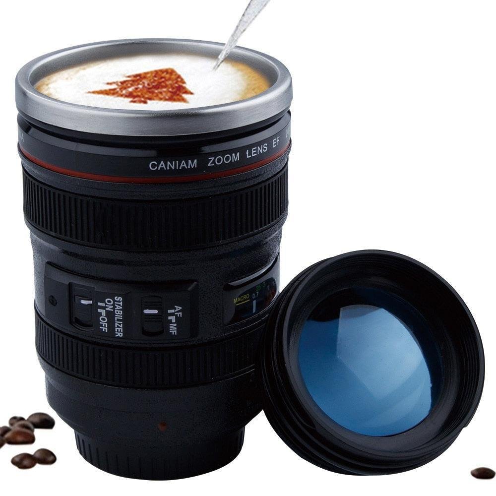 Thermo mug with camera lens style lid